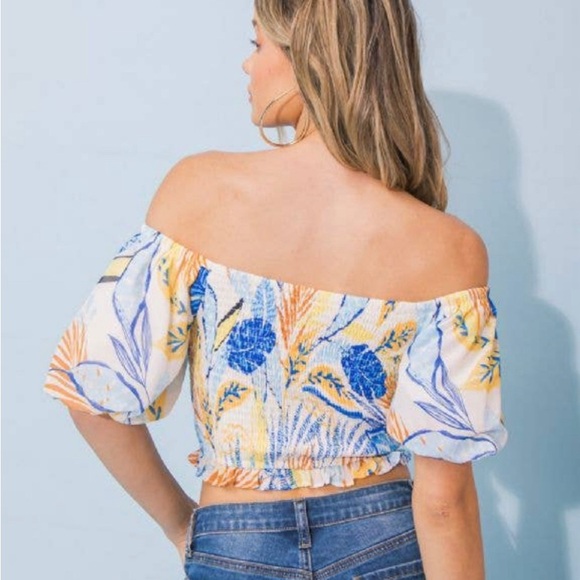 Tropical Print Woven Off Shoulder Top - Picture 3 of 4